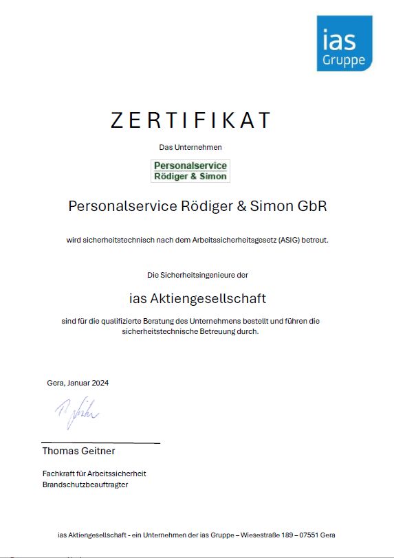 Zertifikat Betreuung IAS